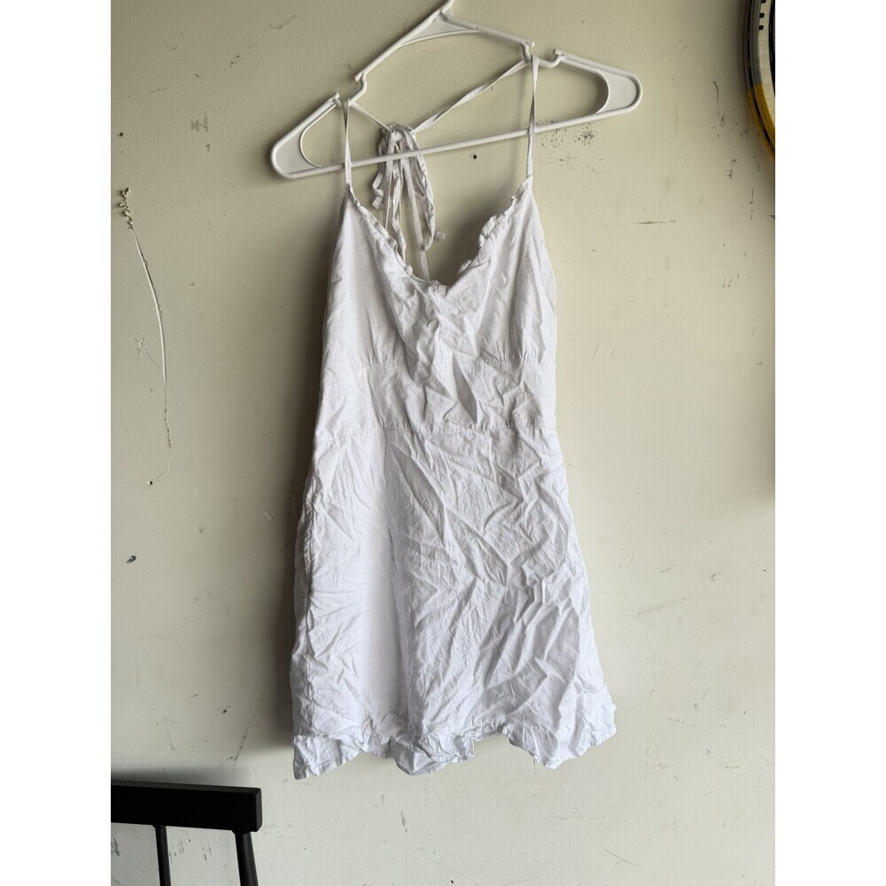 Abercrombie & Fitch White Mini Dress S Ruffle Hem Tie Straps Sleeveless